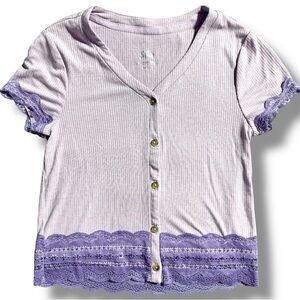 Girls JUSTICE Lace Trim Button Up Top Size 14 Lavender